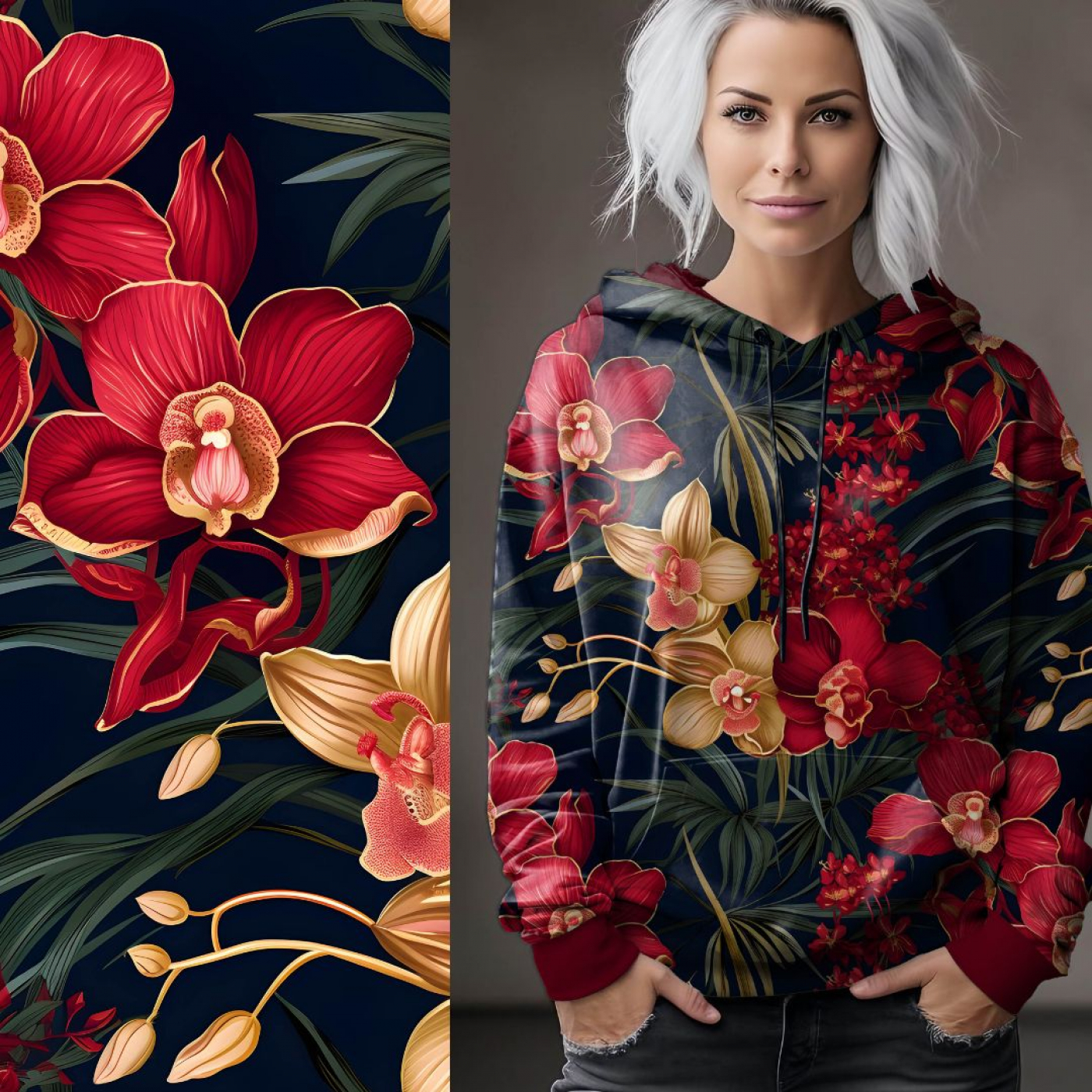 Reststück 140 cm, Bio Viskosejersey mit Überbreite (Stoffbreite ca. 170 cm): Eigenproduktion Orchid love - von Graustufen-Stoffe